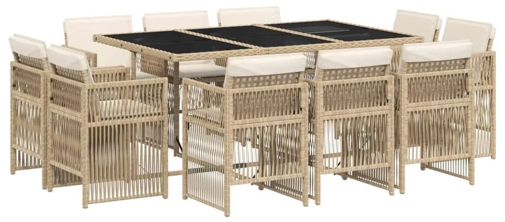 vidaXL Σετ Τραπεζαρίας Κήπου 11 τεμ. Μπεζ Συνθετικό Ρατάν με Μαξιλάρια