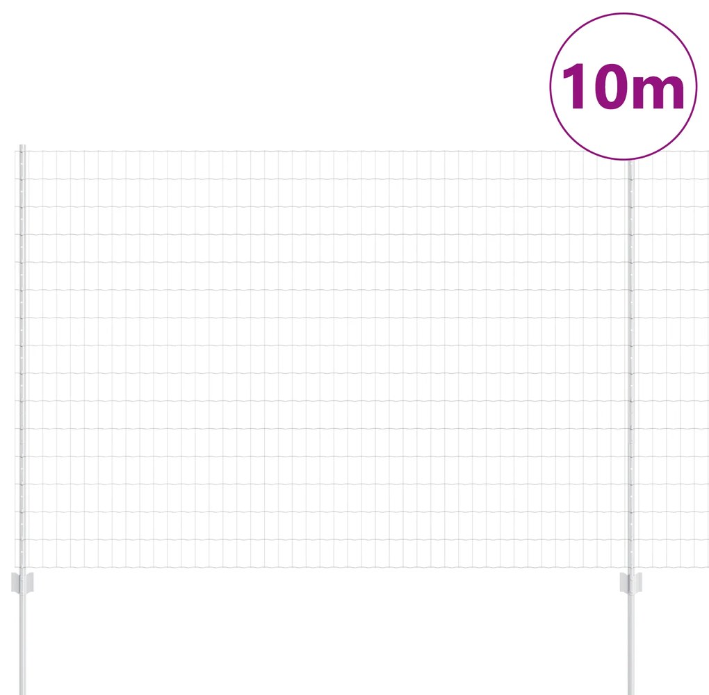 vidaXL Ευρωπαϊκό Φράκτη με 10 Στήλες Ασημί 1,5x10 μ Ατσάλι