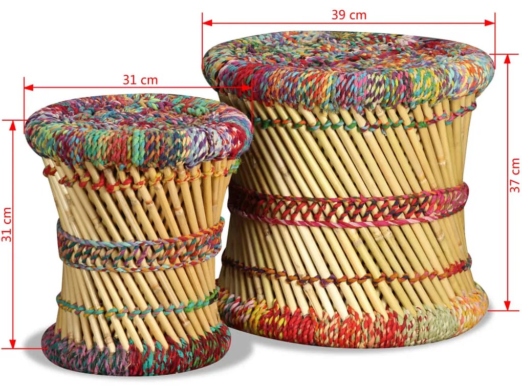 Σκαμπό με Λεπτομέρειες Chindi 2 τεμ. Πολύχρωμα από Μπαμπού - Πολύχρωμο