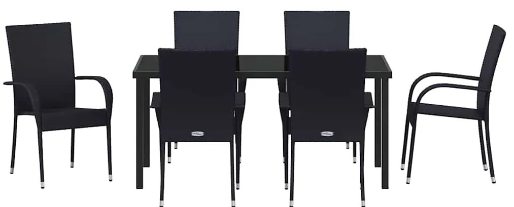 vidaXL Σέτ φαγητού για κήπο 7 pcs Μαύρο Χάλυβας με επίστρωση πούδρας