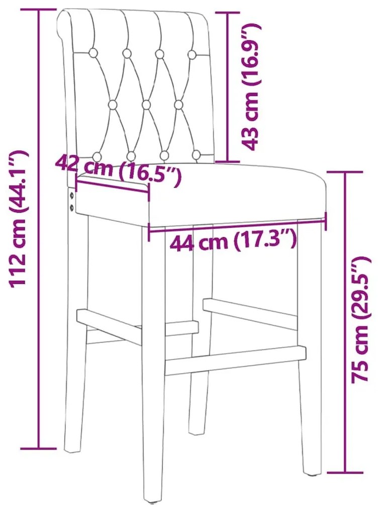 Καρέκλες Μπαρ 2 τεμ. Μασίφ Ξύλο Καουτσουκόδεντρου / Ύφασμα - Μπεζ-Γκρι