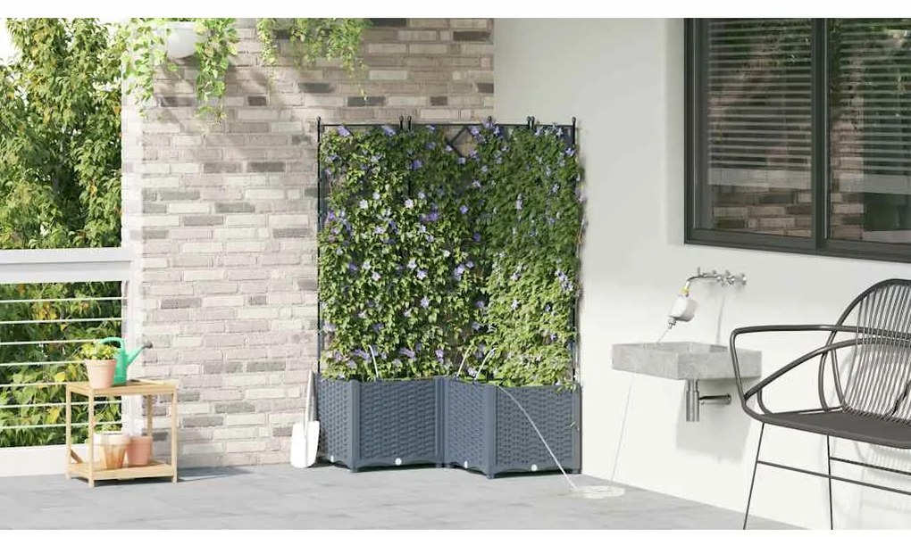 vidaXL Γλάστρες Κήπου 1 τεμ Ανοιχτό γκρι 80 x 80 x 142 cm Πλαστικό