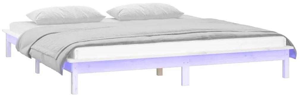 Πλαίσιο Κρεβατιού με LED Λευκό 135 x 190 εκ. Διπλό Μασίφ Ξύλο - Λευκό