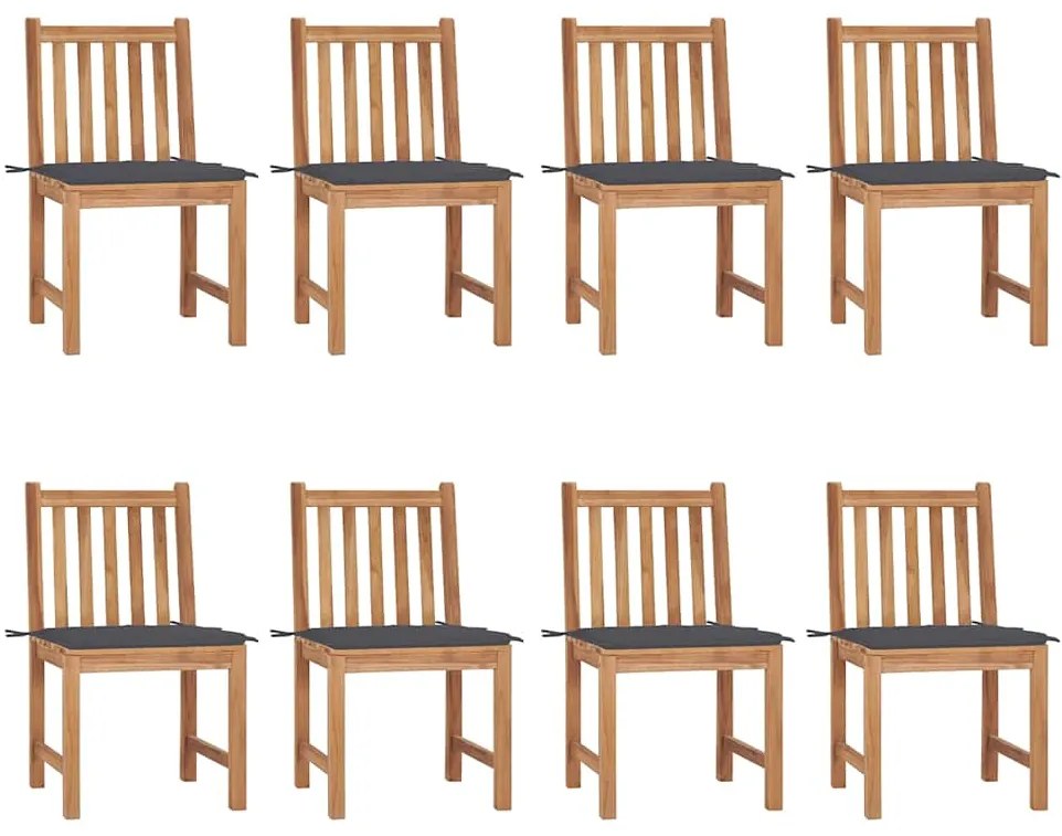 vidaXL Καρέκλες Κήπου 8 τεμάχια από Μασίφ Ξύλο Teak με Μαξιλάρια