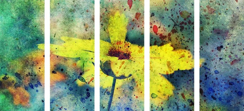 Εικόνα 5 μερών κίτρινο λουλούδι με vintage πινελιά