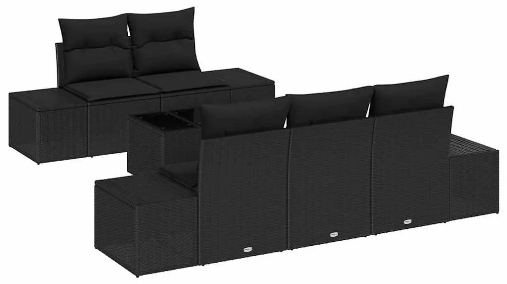 vidaXL Σετ Καναπέ Κήπου 6 pcs Μαύρο Πολυ ράταν
