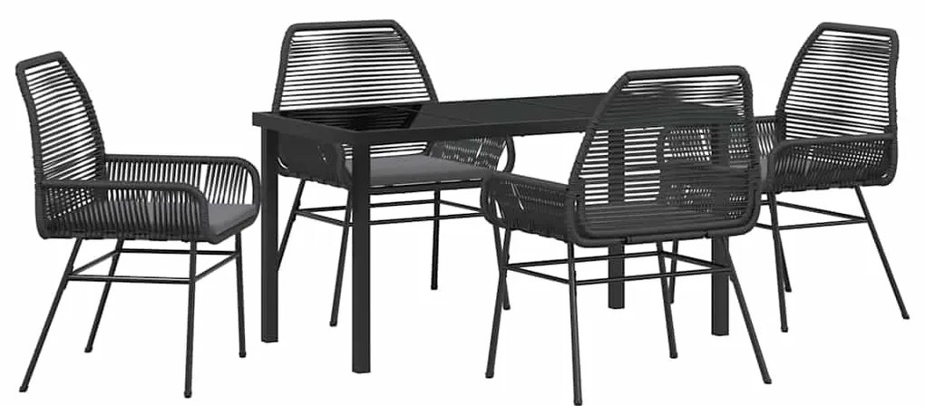 vidaXL Σέτ φαγητού για κήπο με μαξιλάρι 5 pcs Μαύρο συνθετικό ρατάν