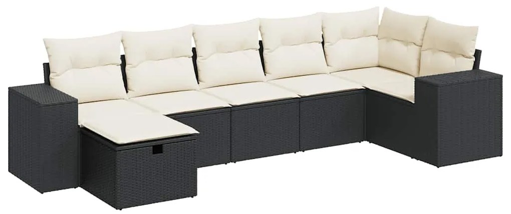 vidaXL Καναπές Σετ 7 Τεμαχίων Μαύρο Συνθετικό Ρατάν με Μαξιλάρια