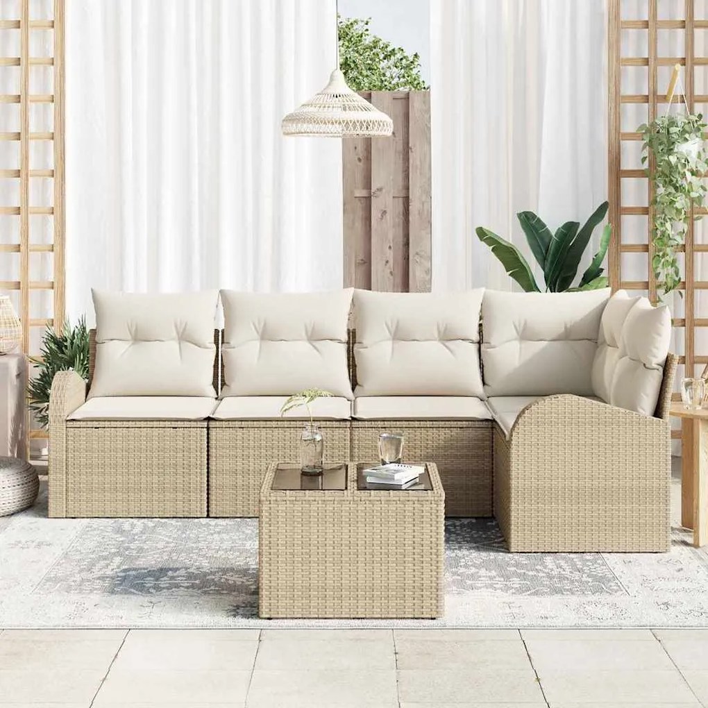 vidaXL Σετ Καναπέ Κήπου με μαξιλάρι 6 pcs Μπεζ Πολυ ράταν