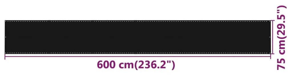 vidaXL Διαχωριστικό Βεράντας Μαύρο 75x600 εκ. από HDPE