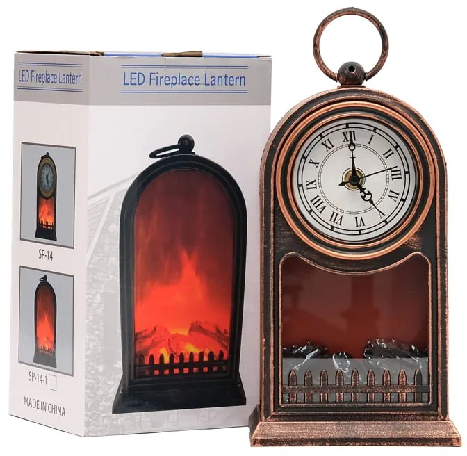 Διακοσμητικό Φωτιστικό Τζάκι με Ρολόι - Led Fireplace Lantern SP-14