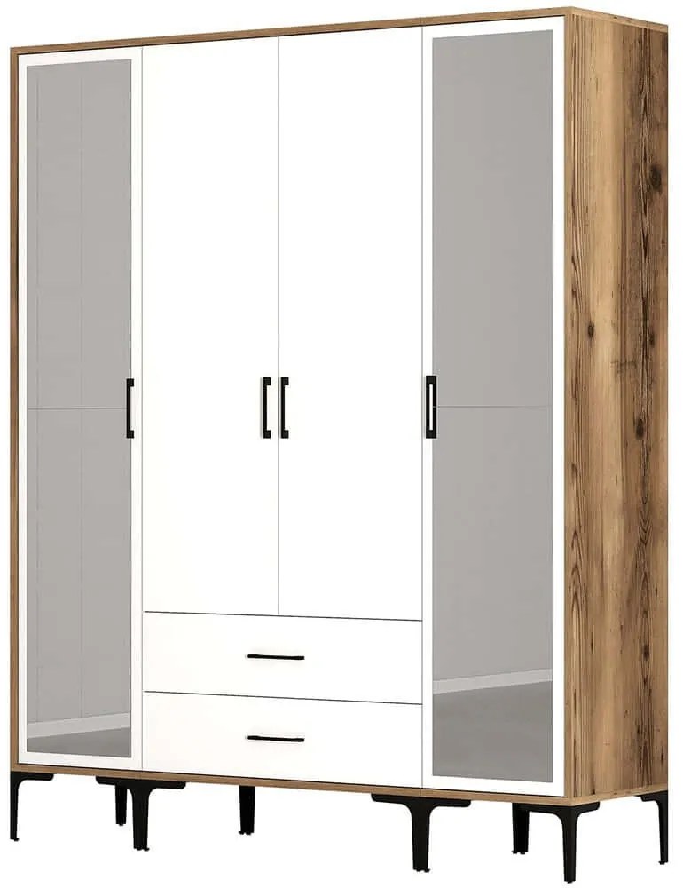 Ντουλάπα Τετράφυλλη Kumsal 845HCT5475 160x47,5x201,4cm Walnut-White Τετράφυλλη