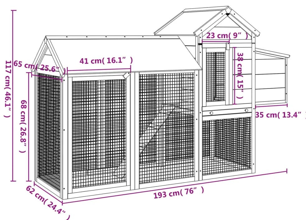 vidaXL Κοτέτσι Καφέ 193 x 65 x 117 εκ. από Μασίφ Ξύλο Πεύκου