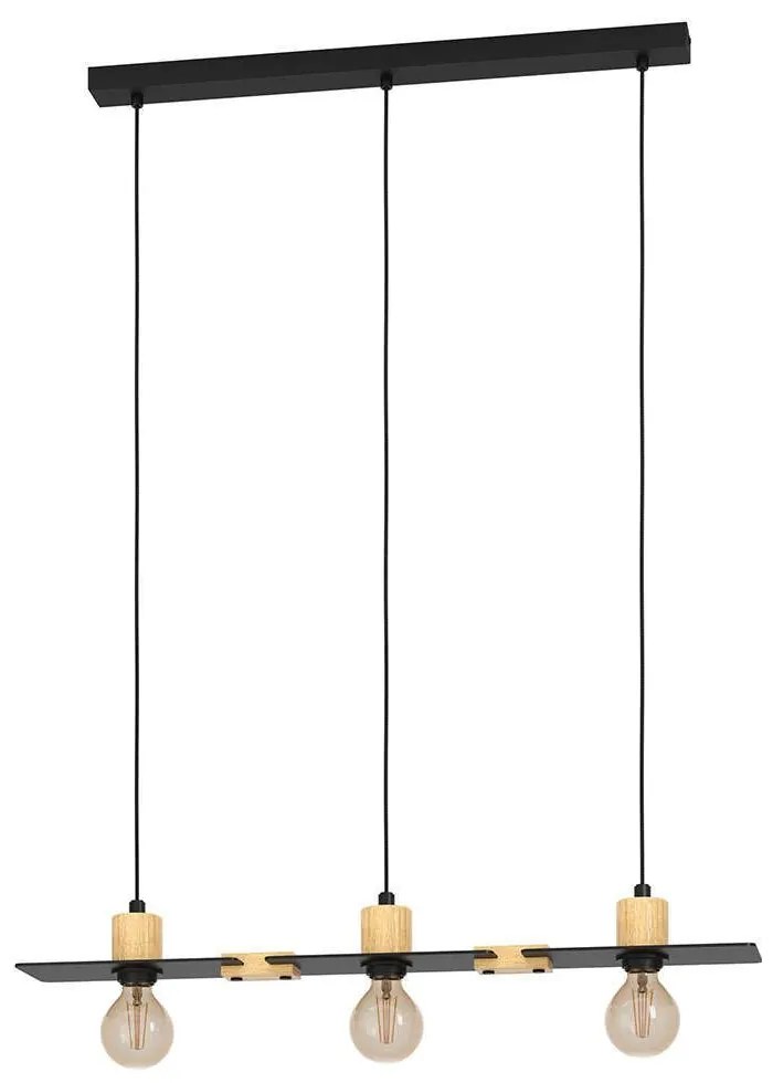 Φωτιστικό Οροφής - Ράγα Bramerton 43752 81x12x110cm 3xΕ27 40W Black-Brown Eglo Steel,Wood