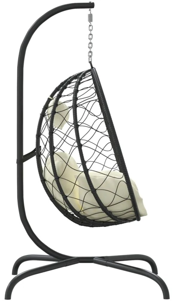 vidaXL Καρέκλα Egg Κρεμαστή Κρεμ Λευκή Συνθ. Ρατάν/Ατσάλι με Μαξιλάρι
