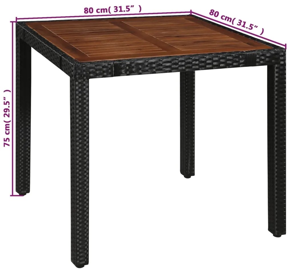 vidaXL Σετ Τραπεζαρίας Εξ. Χώρου 5 τεμ. Μαύρo Συνθ. Ρατάν/Ξύλο Ακακίας