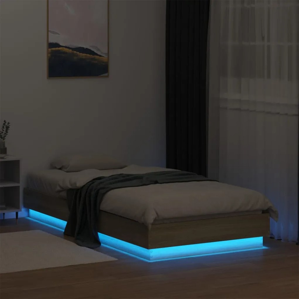 vidaXL Πλαίσιο Κρεβατιού με λυχνίες LED Sonoma Δρυς 75x190 εκ.