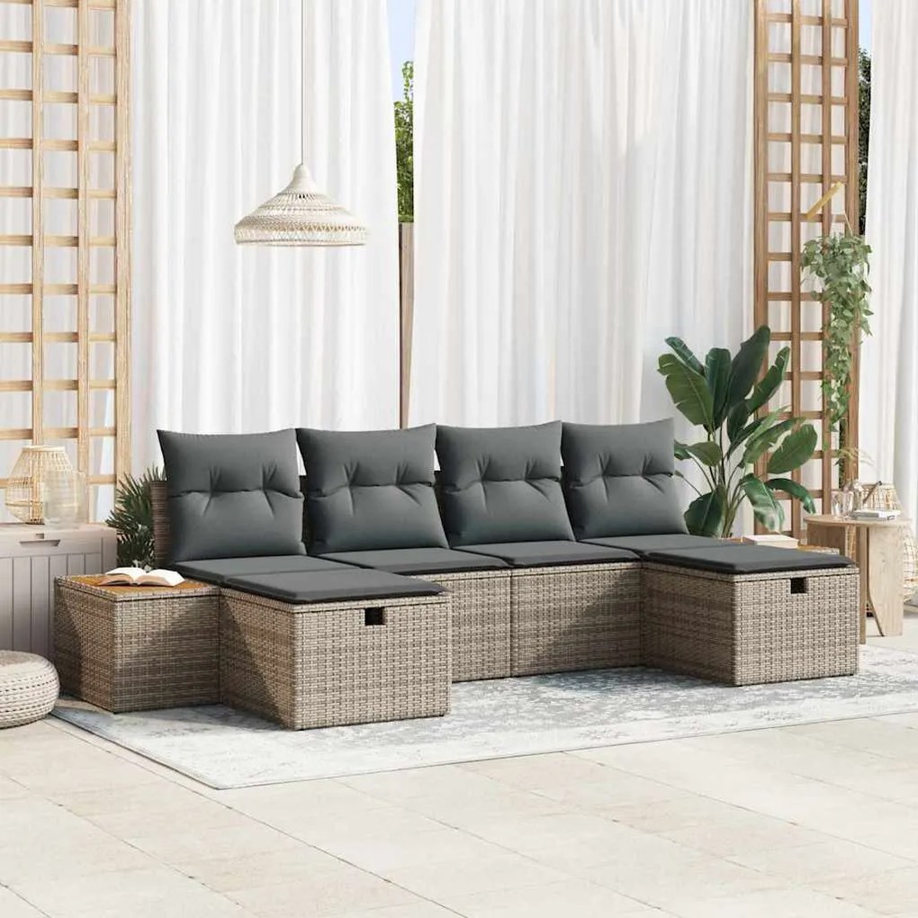 vidaXL Σετ Καναπέ Κήπου με μαξιλάρι 6 pcs Γκρι Πολυ ράταν