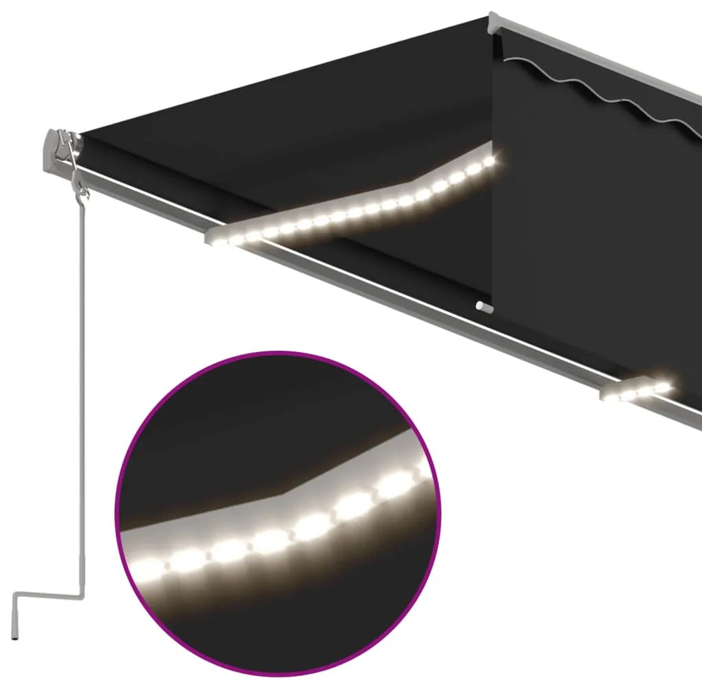 vidaXL Τέντα Αυτόματη με Σκίαστρο/LED/Αισθ. Ανέμου Ανθρακί 3 x 2,5 μ.