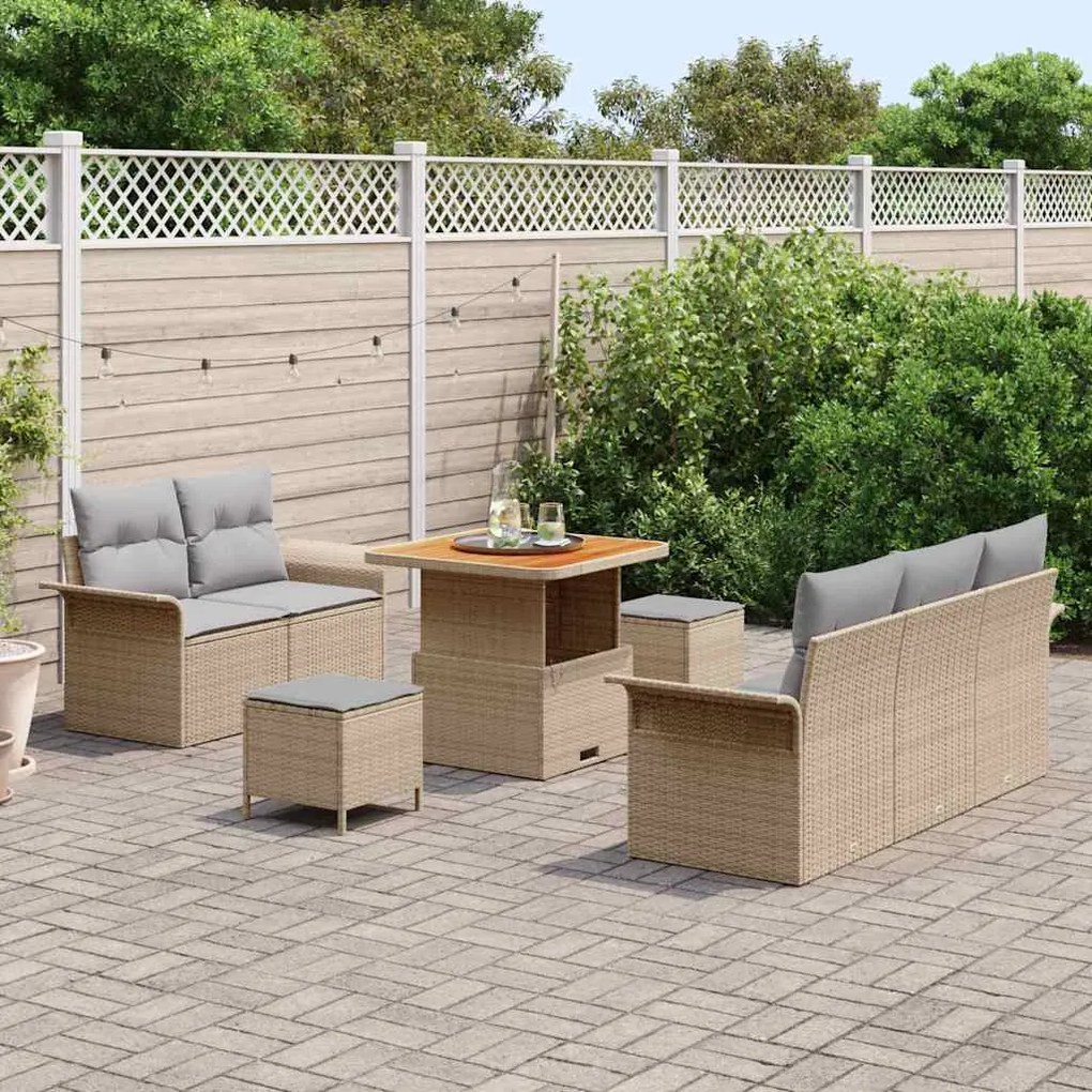 vidaXL Σετ Καναπέ Κήπου Ρυθμιζόμενο ύψος 8 pcs Μπεζ συνθετικό ρατάν