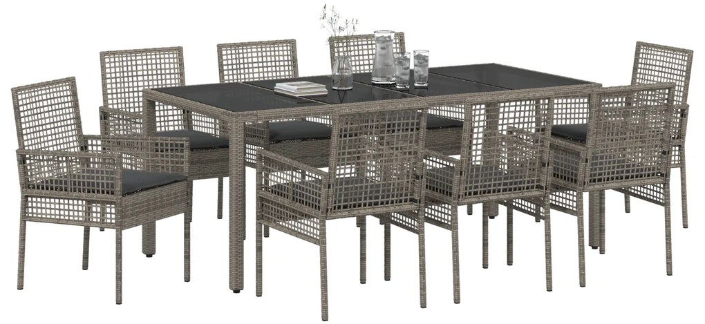 vidaXL Σέτ φαγητού για κήπο 9 pcs Γκρι 190 x 90 x 75 cm