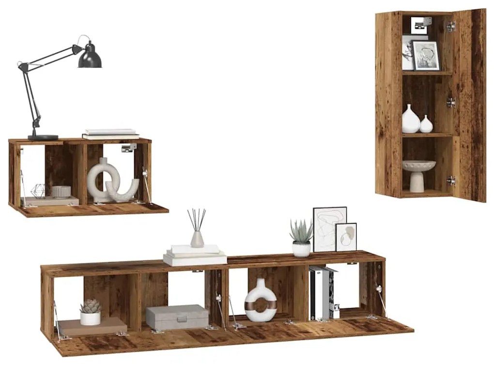 vidaXL Τηλεοπτική Κάβα Τοίχου 4 pcs Παλαιό ξύλο 200 x 30 x 30 cm