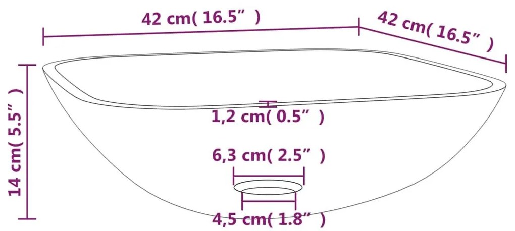 Νιπτήρας με Σχέδιο Αμμοβολής 42 x 42 x 14 εκ. Γυάλινος - Κρεμ