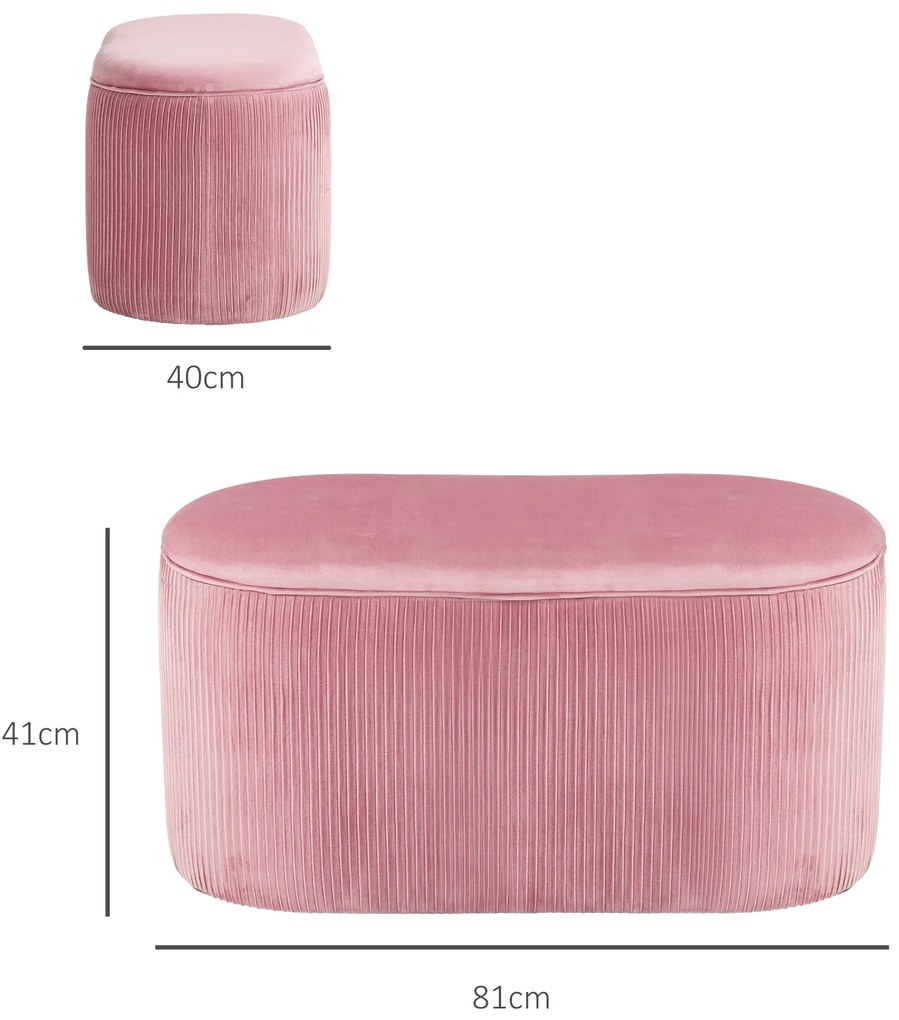 HOMCOM Πάγκος με αποθηκευτικό χώρο, επενδυμένος πάγκος, οθωμανικό, ρετρό σχεδιασμός, εμφάνιση βελούδου, 81 cm x 40 cm x 41 cm, απαλό ροζ