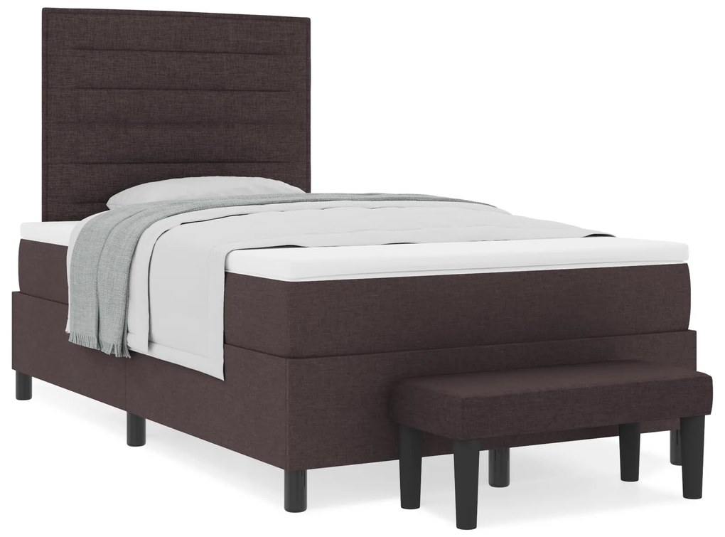 vidaXL Κρεβάτι Box Spring με Στρώμα & Πάγκο Σκούρο Καφέ 120x200 εκ. Ύφασμα