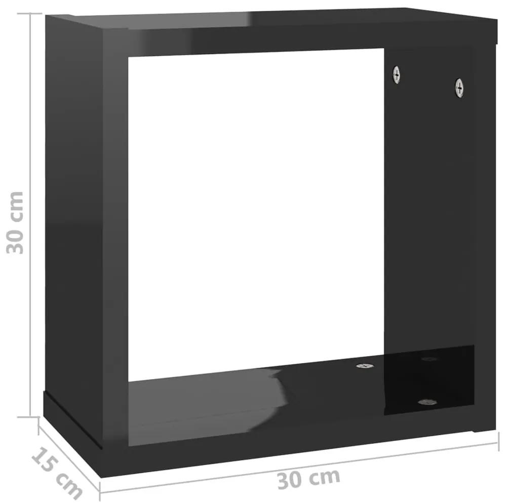 Ράφια Κύβοι Τοίχου 6 τεμ. Γυαλιστερό Μαύρο 30 x 15 x 30 εκ. - Μαύρο