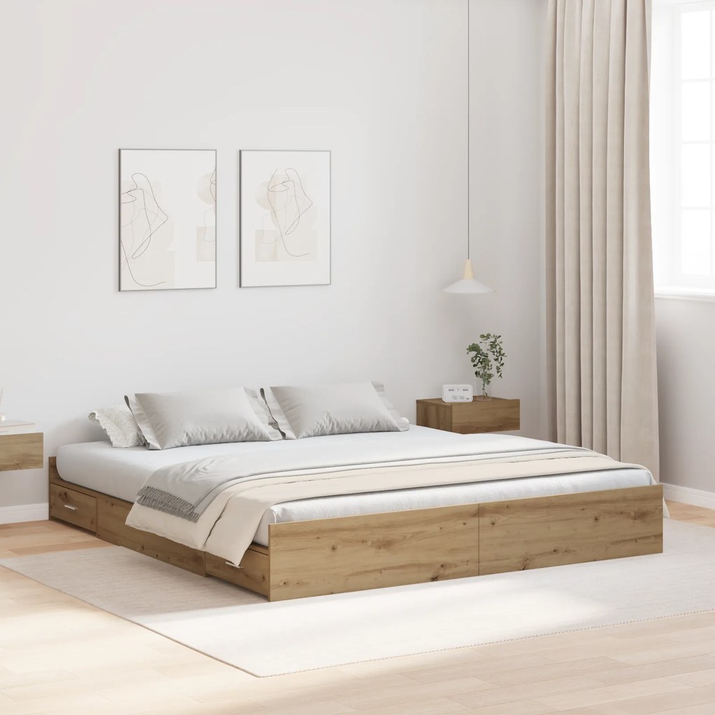 vidaXL Κρεβάτι με αποθηκευτικό χώρο artisan δρυς 200 x 200 cm