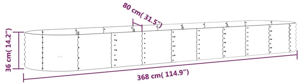 vidaXL Ζαρντινιέρα Γκρι 368x80x36 εκ. Ατσάλι με Ηλεκτρ. Βαφή Πούδρας