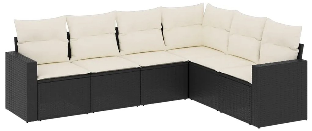 vidaXL Καναπές Κήπου 6 Τεμαχίων Μαύρο από Συνθετικό Ρατάν με Μαξιλάρια