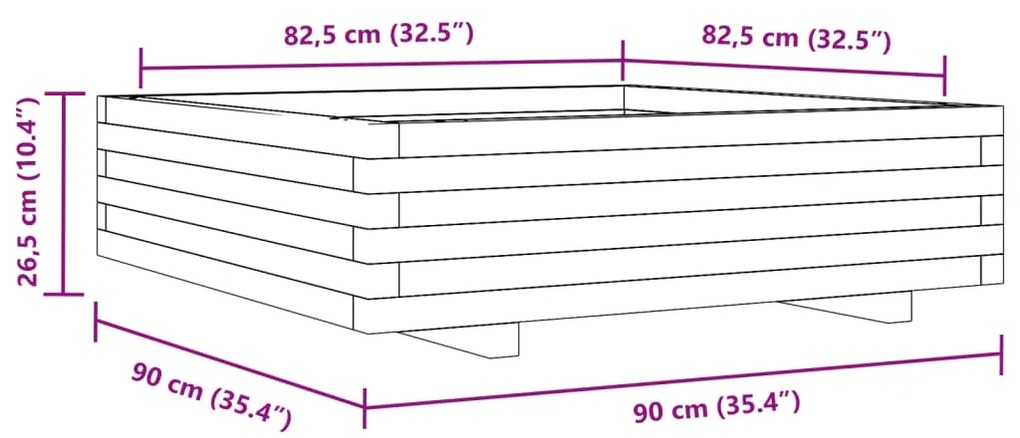 Ζαρντινιέρα Λευκή 90x90x26,5 εκ. από Μασίφ Ξύλο Πεύκου - Λευκό