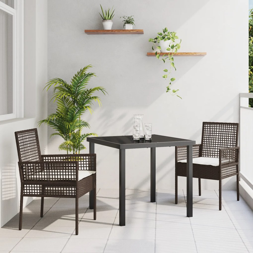 vidaXL Σετ Τραπεζαρίας 3 Τεμαχίων με Μαξιλάρια Καφέ Πολυροτάν