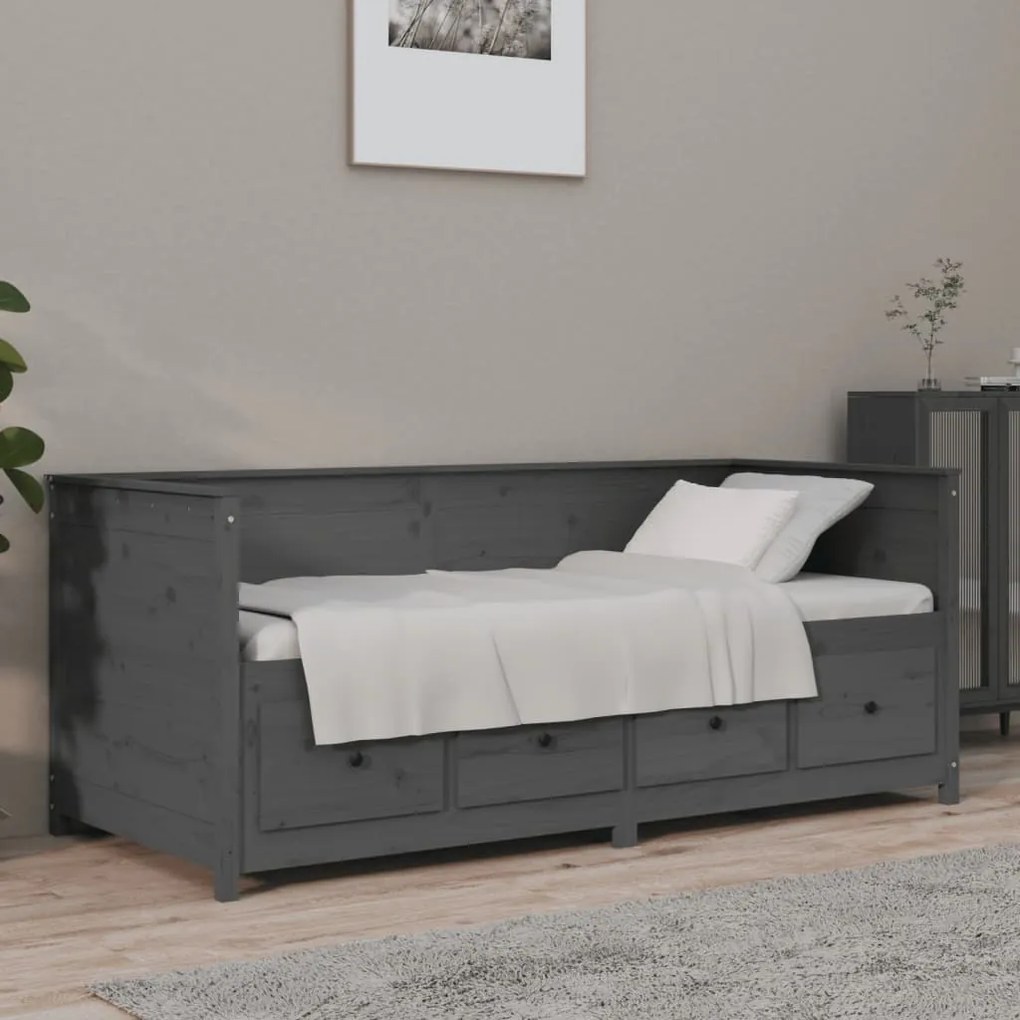 vidaXL 820387  Καναπές Κρεβάτι Γκρί 100 x 200εκ. από Μασίφ Ξύλο Πεύκου