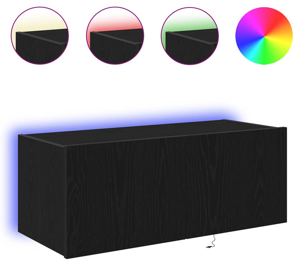 vidaXL Κάβας τηλεόρασης με LED φώτα Μαύρη Δρυς 80x35x31 εκ.