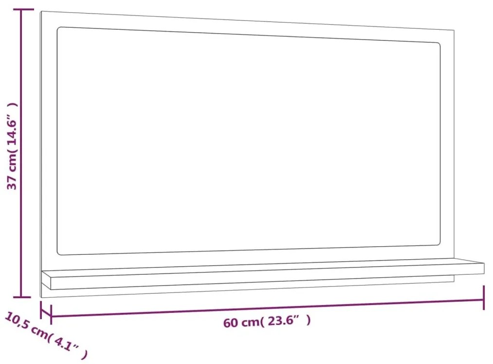 Καθρέφτης Μπάνιου Γκρι Sonoma 60x10,5x37 εκ. Επεξεργασμένο Ξύλο - Γκρι