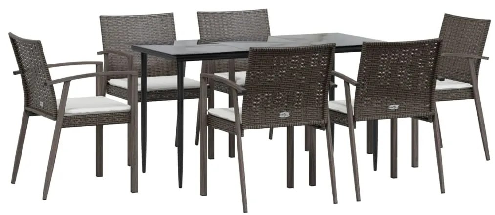 vidaXL Σετ Τραπεζαρίας Κήπου 7 τεμ. Συνθ. Ρατάν / Ατσάλι με Μαξιλάρια