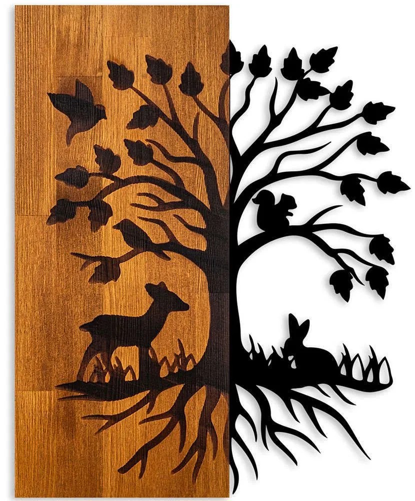 Διακοσμητικό Τοίχου Nature 899SKL2681 46x3x58cm Walnut-Black Wallity Μέταλλο,Ξύλο