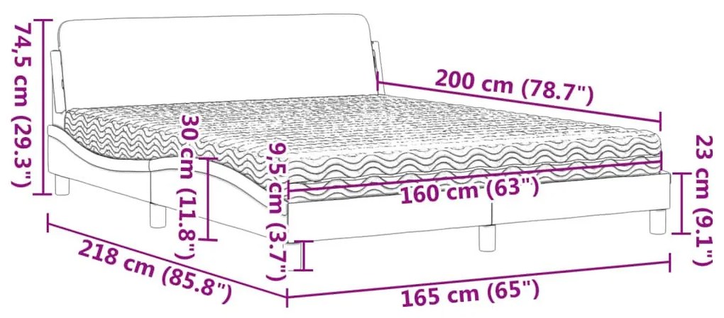 Κρεβάτι με Στρώμα Μαύρο 160x200 εκ. Βελούδινο - Μαύρο