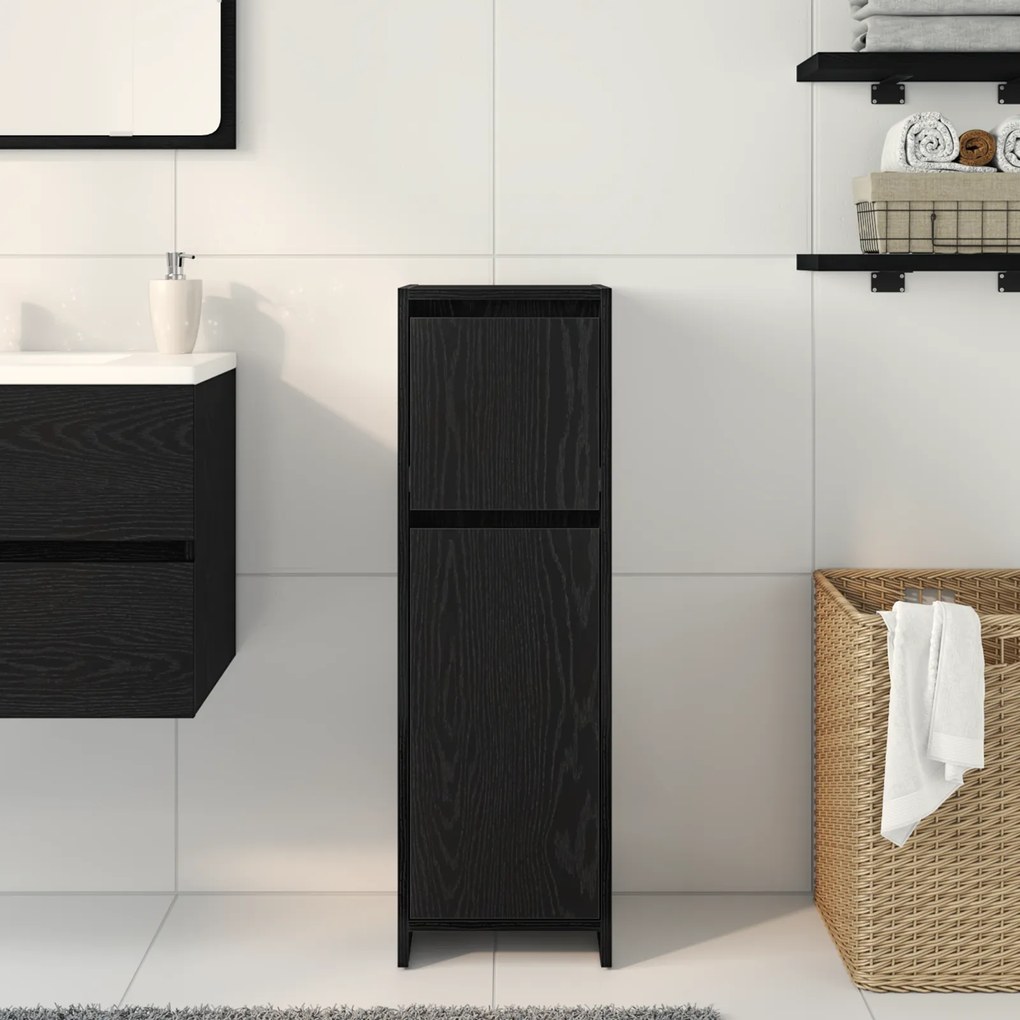 vidaXL Μαύρο Ντουλάπι Μπάνιου Δρύς 30x30x95 εκ. από Επεξεργασμένο Ξύλο