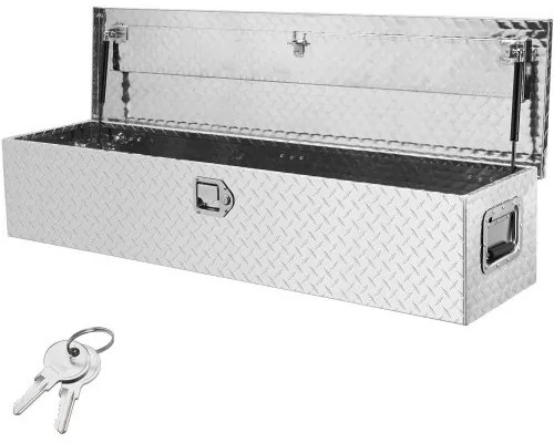 VEVOR Heavy Duty Aluminum Truck Bed Tool Box, Diamond Plate Tool Box with Side Handle and Lock Keys, Storage Tool Box Chest Box Organizer for Pickup, Truck Bed, RV, Trailer, 48&quot;x15&quot;x15&quot;, Silver