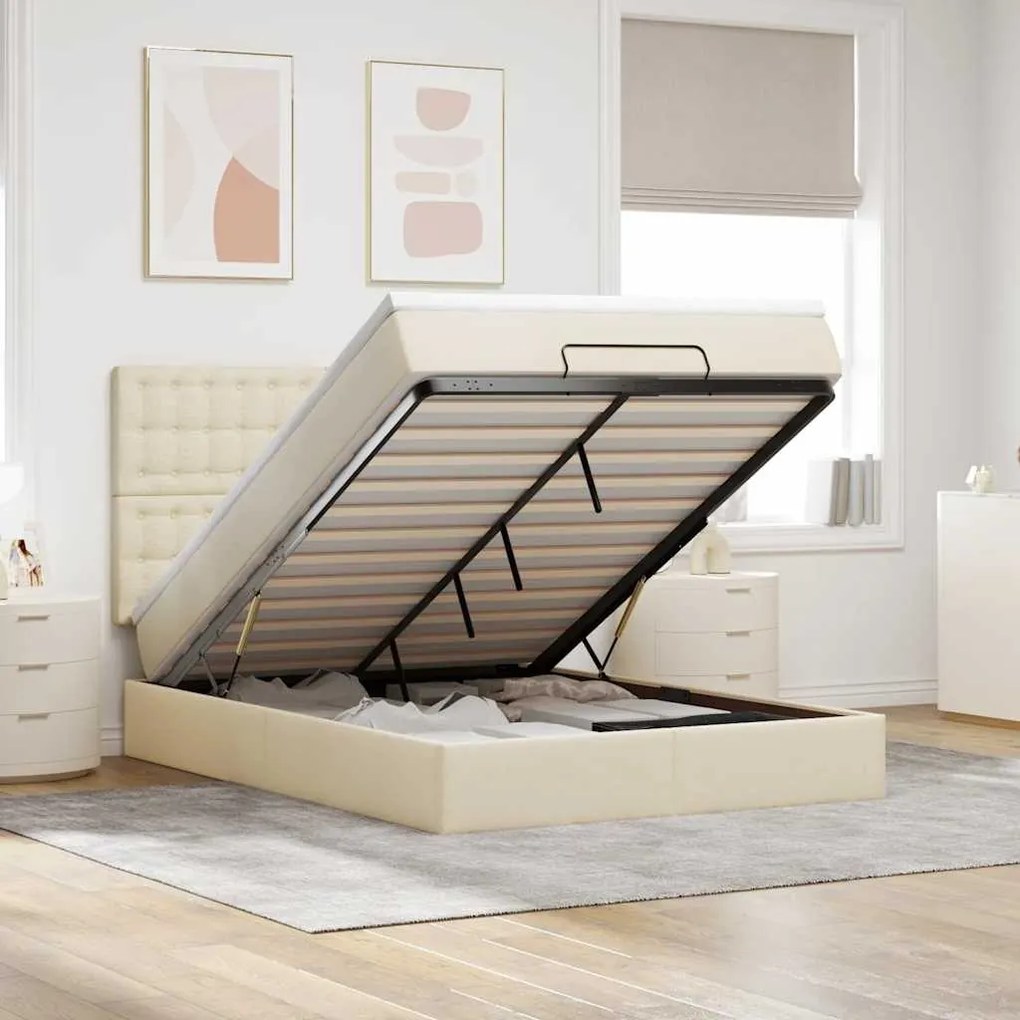 vidaXL Οθωμανικό κρεβάτι με στρώμα Cream 140x190cm ύφασμα