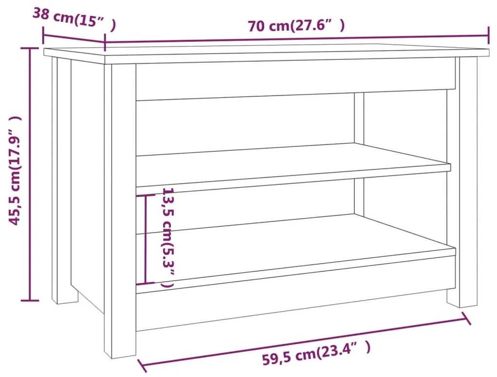 Παπουτσοθήκη Μαύρη 70 x 38 x 45,5 εκ. από Μασίφ Ξύλο Πεύκου - Μαύρο