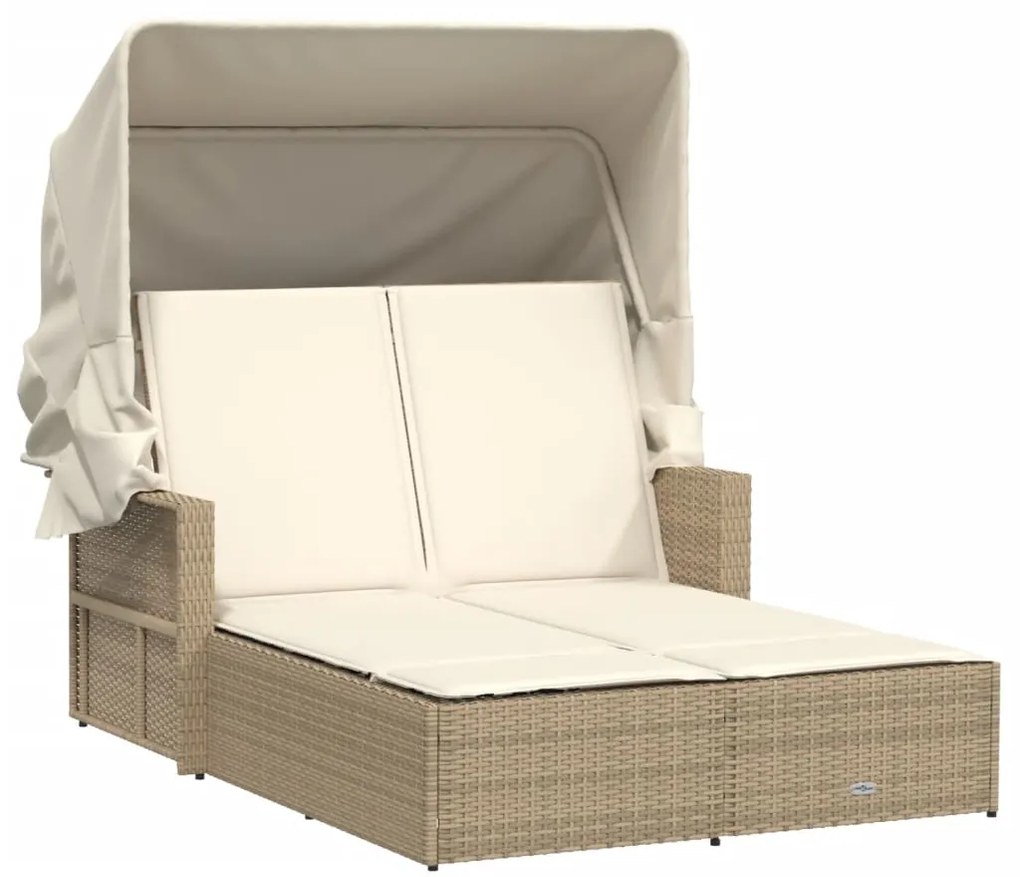 vidaXL Ξαπλώστρα Διπλή Μπεζ Συνθετικό Ρατάν με Σκίαστρο και Μαξιλάρια