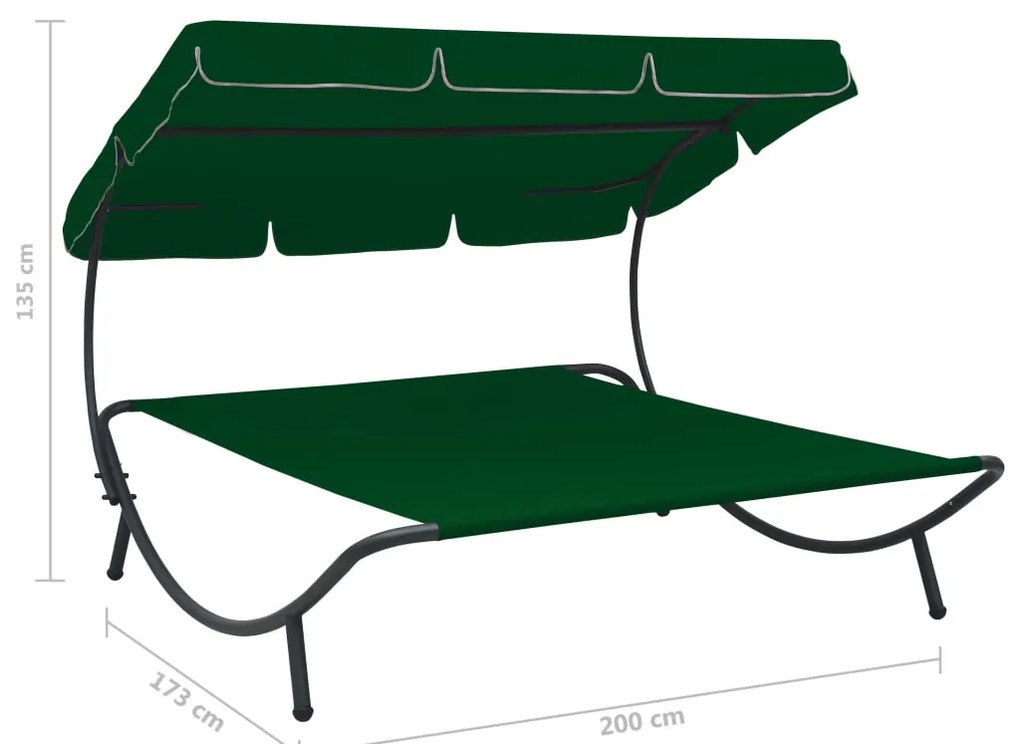 vidaXL Ξαπλώστρα - Κρεβάτι Διπλή Πράσινη με Σκίαστρο