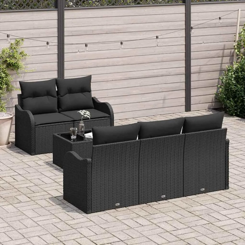 vidaXL Σετ Καναπέ Κήπου 6 pcs Μαύρο Πολυ ράταν