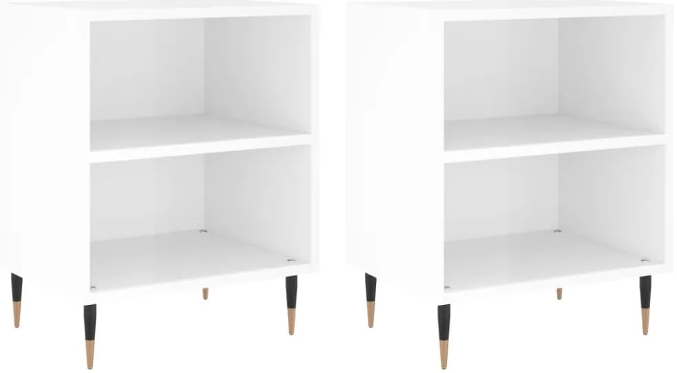 vidaXL Κομοδίνα 2 τεμ. Γυαλ. Λευκά 40x30x50 εκ. από Επεξεργασμένο Ξύλο