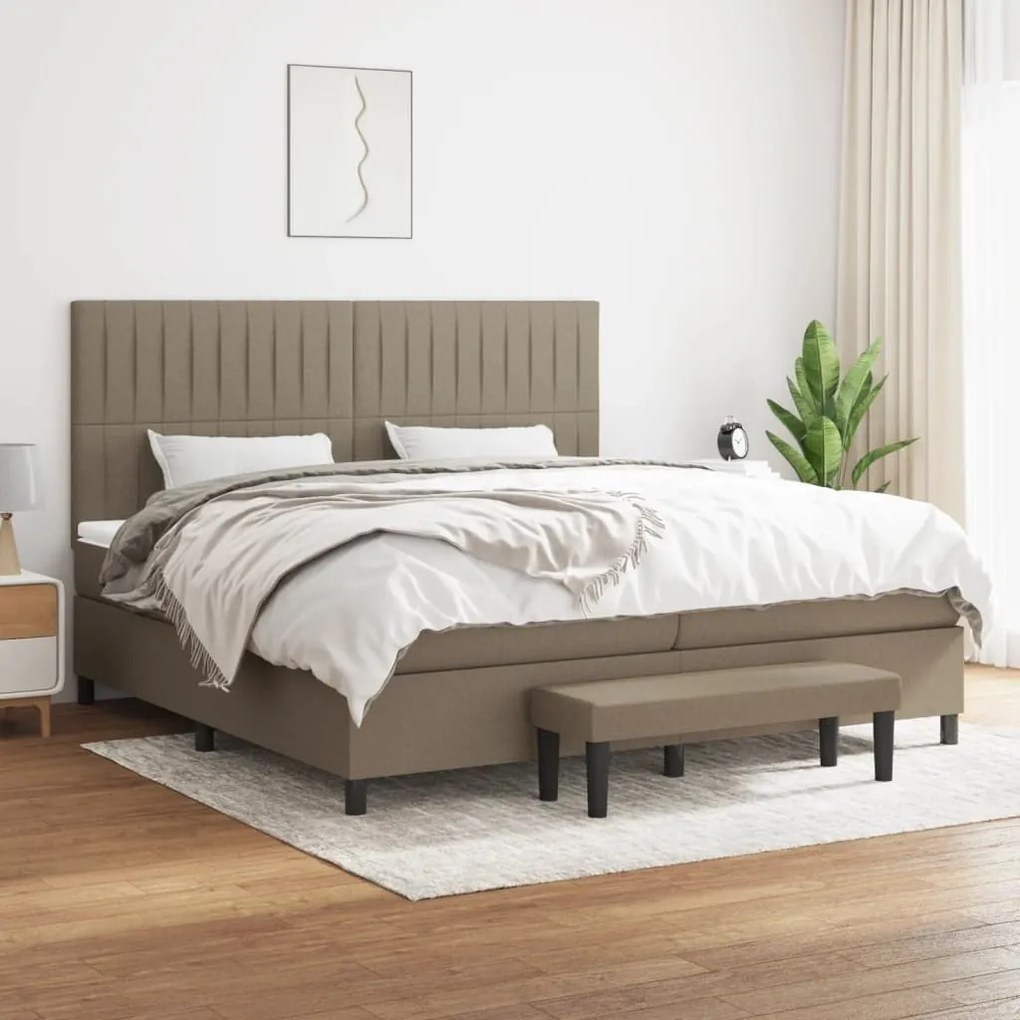 Κρεβάτι Boxspring με Στρώμα Taupe 200x200 εκ. Υφασμάτινο - Μπεζ-Γκρι